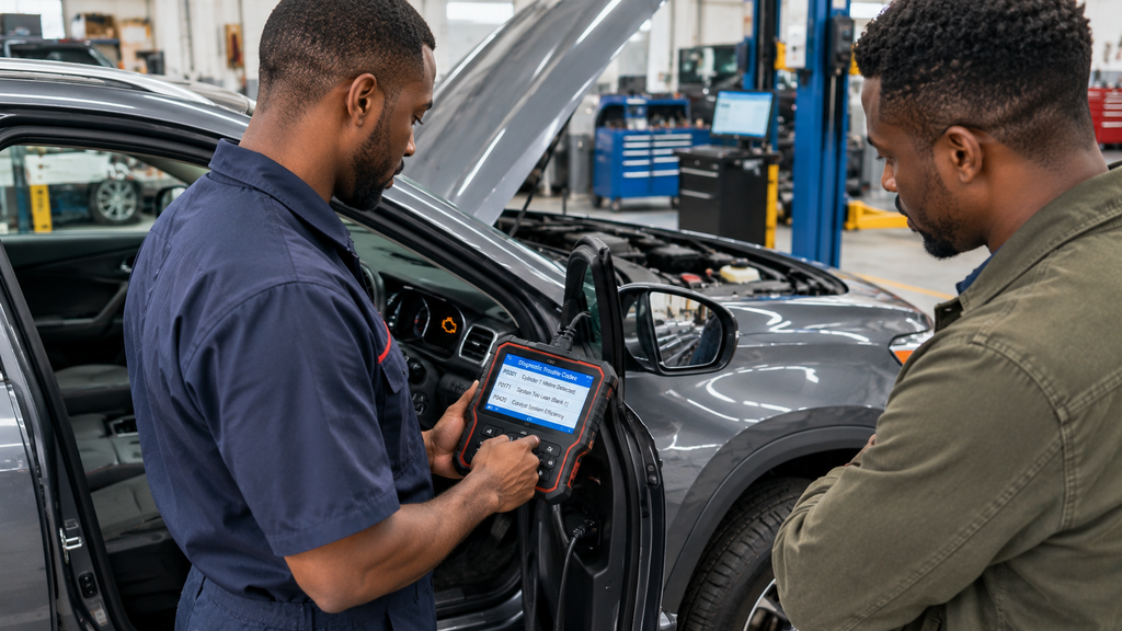Check Engine Light: How to Find Out What It Means With an OBD2 Scanner 3 Technician using an OBD2 scanner to diagnose a vehicle with a check engine light