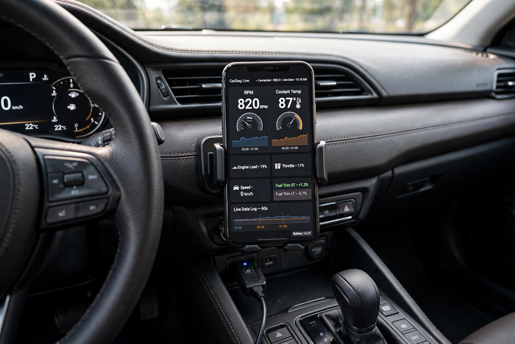 How to Monitor Your Car's Engine With a Smartphone: Live Data and Vehicle Sensors 2 Smartphone engine monitoring displaying live RPM and coolant temperature data
