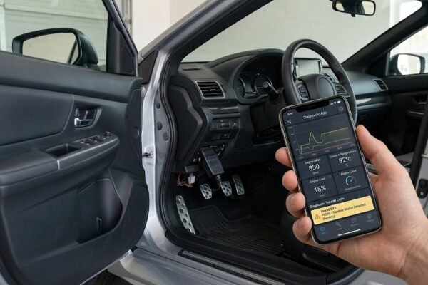OBD2 engine diagnostics using a smartphone and OBD2 adapter to detect engine problems