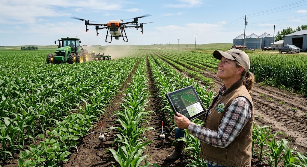Smart farming using AI, drones, sensors, and modern agricultural technology