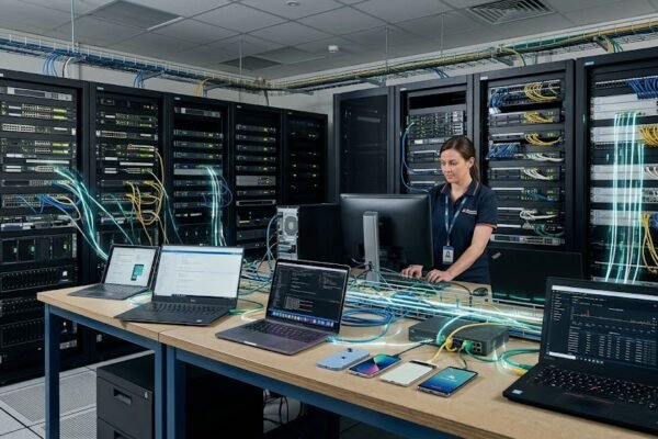 Modern network connecting computers servers and digital devices