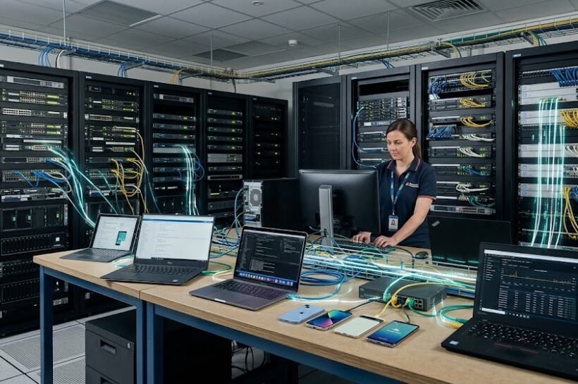 Modern network connecting computers servers and digital devices