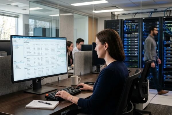 Database management system displaying organized data on a computer