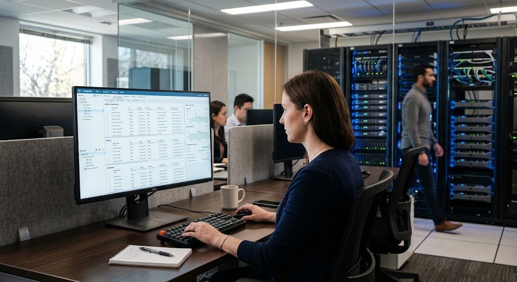 Database management system displaying organized data on a computer
