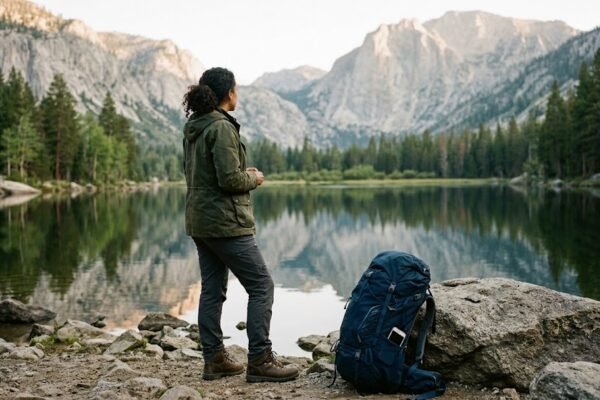 Traveler enjoying a digital detox in a remote natural landscape