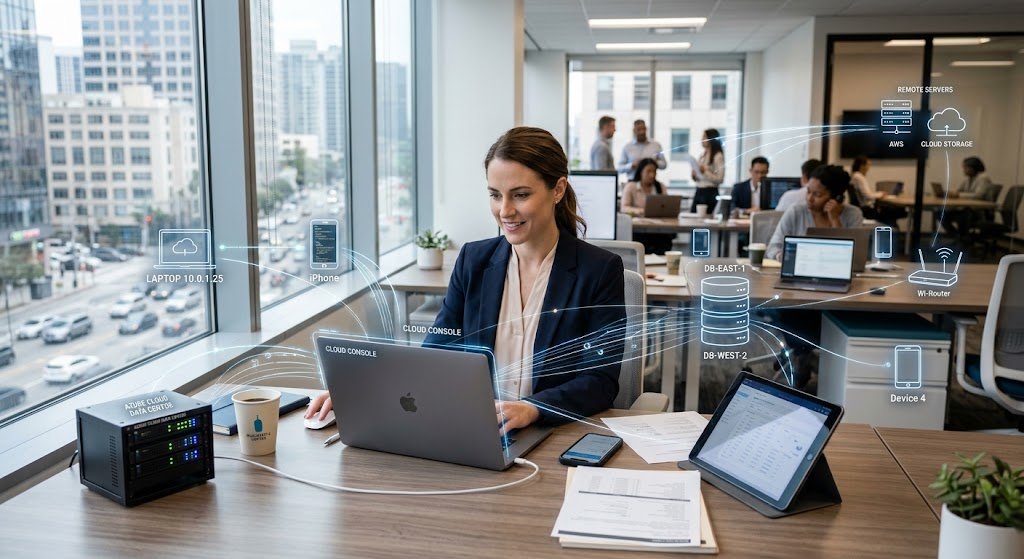 Cloud computing connecting devices to remote servers