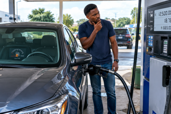 High fuel consumption at a car fuel station
