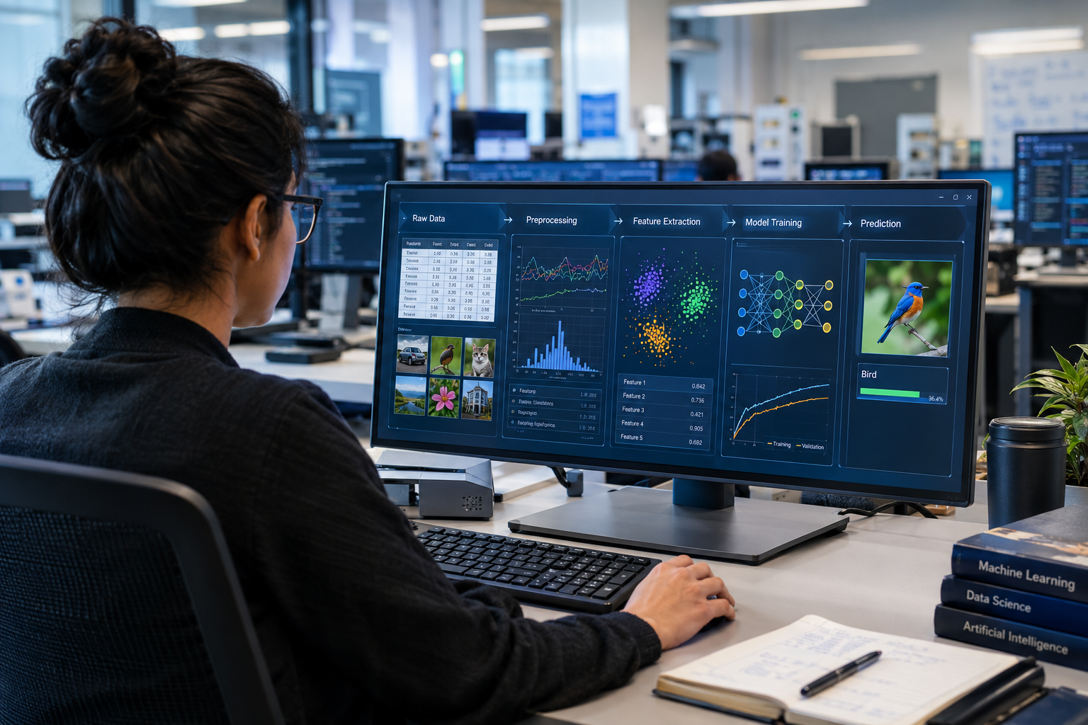 Machine learning process showing how AI learns from data