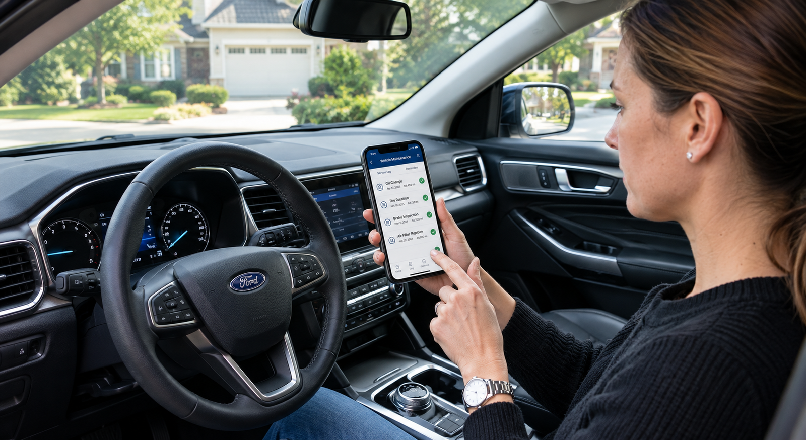 Digital car maintenance log app showing vehicle repairs, mileage, service costs, and maintenance records on a smartphone.