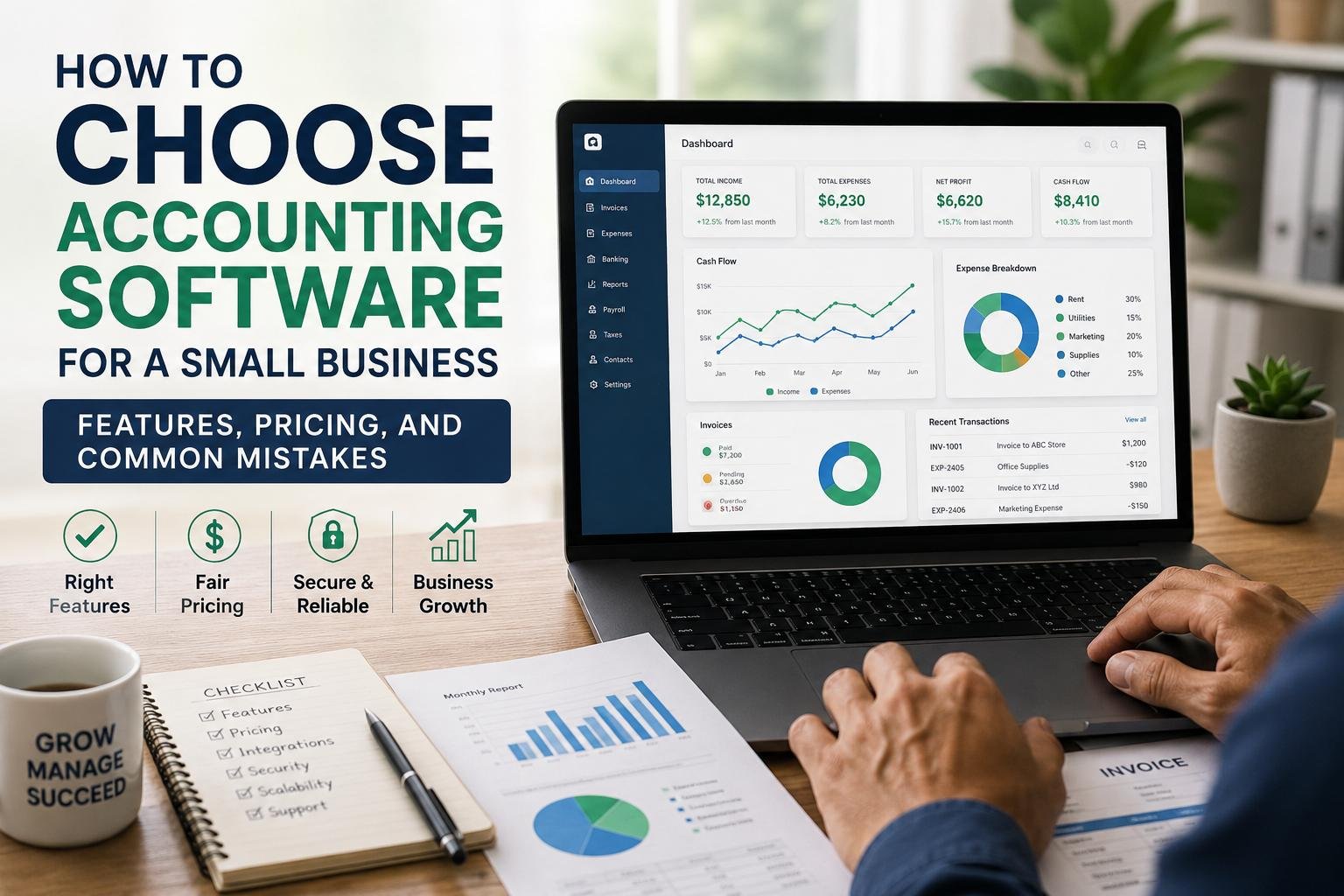 Small business owner choosing accounting software on a laptop