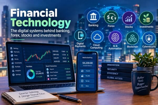 Financial technology connecting banking, forex, stocks and investments