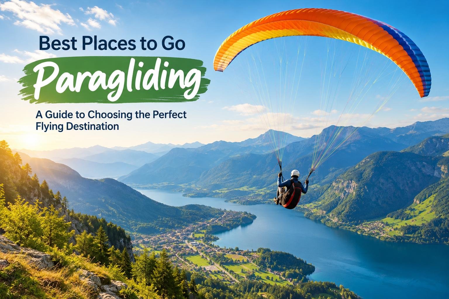 Paraglider soaring over a scenic mountain valley