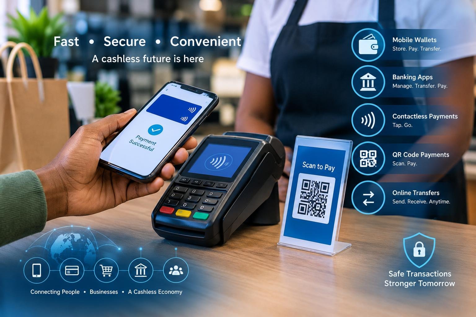 Mobile payment systems enabling cashless financial transactions