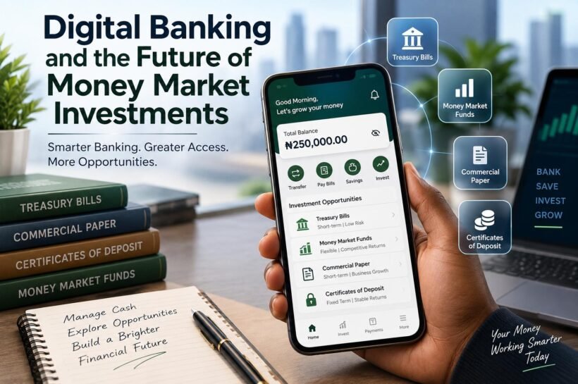 Digital banking and money market investments on a smartphone
