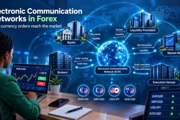 Electronic communication networks connecting forex traders, brokers, and liquidity providers