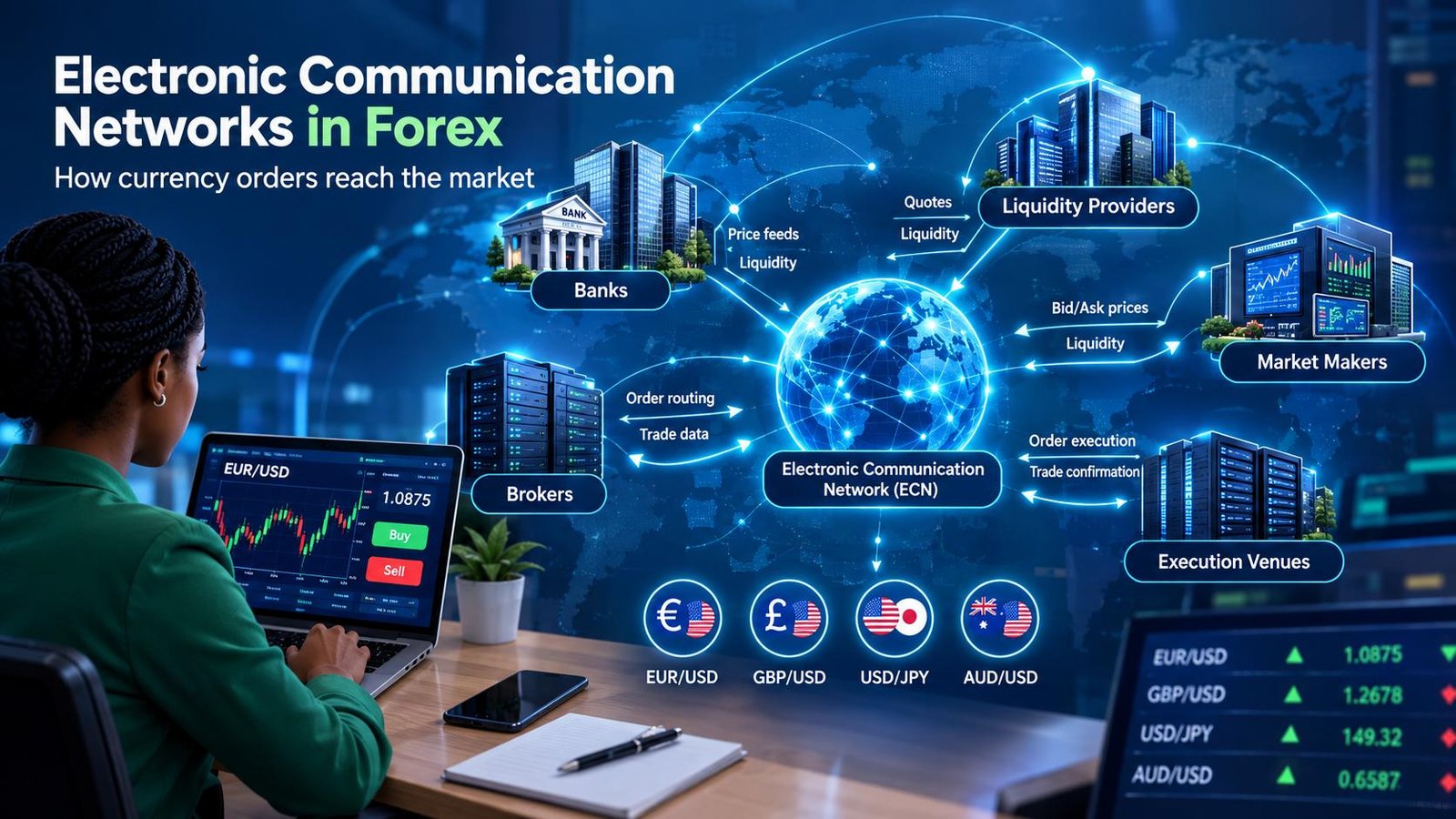 Electronic Communication Networks in Forex: How Currency Orders Reach the Market 4 Electronic communication networks connecting forex traders, brokers, and liquidity providers
