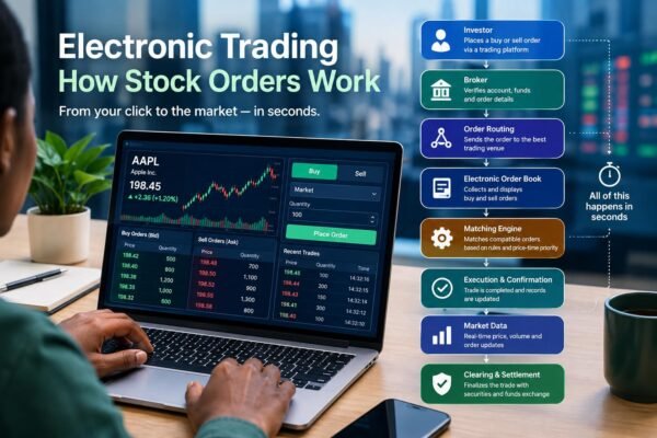 Electronic trading system processing stock orders