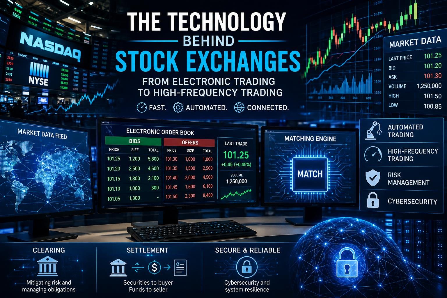 Technology behind stock exchanges with electronic trading and financial data