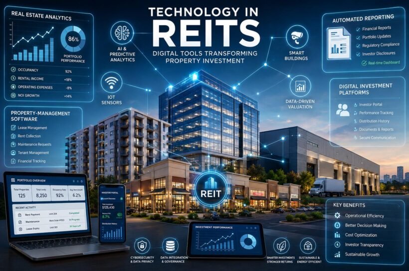 Technology in REITs using AI, IoT sensors, analytics, and digital property management
