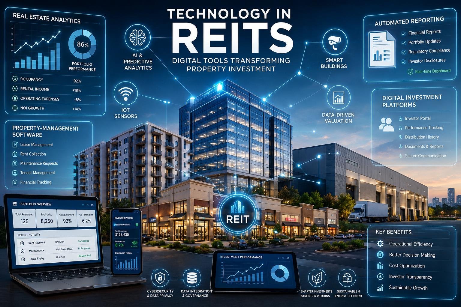 Technology in Real Estate Investment Trusts (REITs): Digital Tools Transforming Property Investment 2 Technology in REITs using AI, IoT sensors, analytics, and digital property management