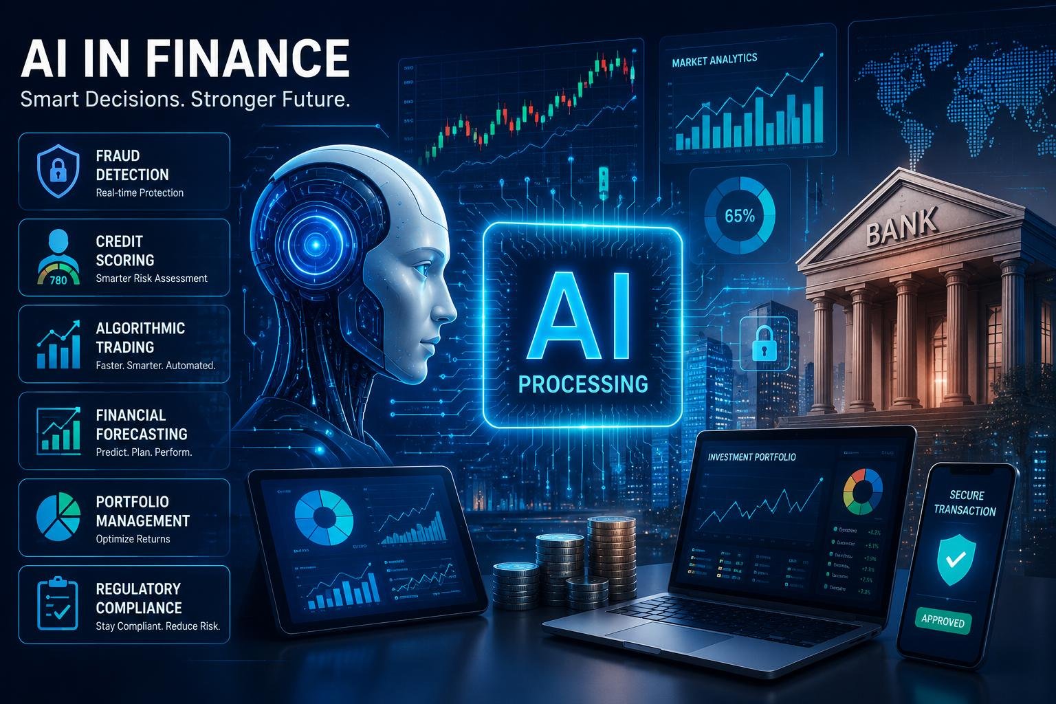 Artificial Intelligence in Finance: Applications, Benefits, Risks and Future Trends 1 Artificial intelligence analyzing financial data and investment markets