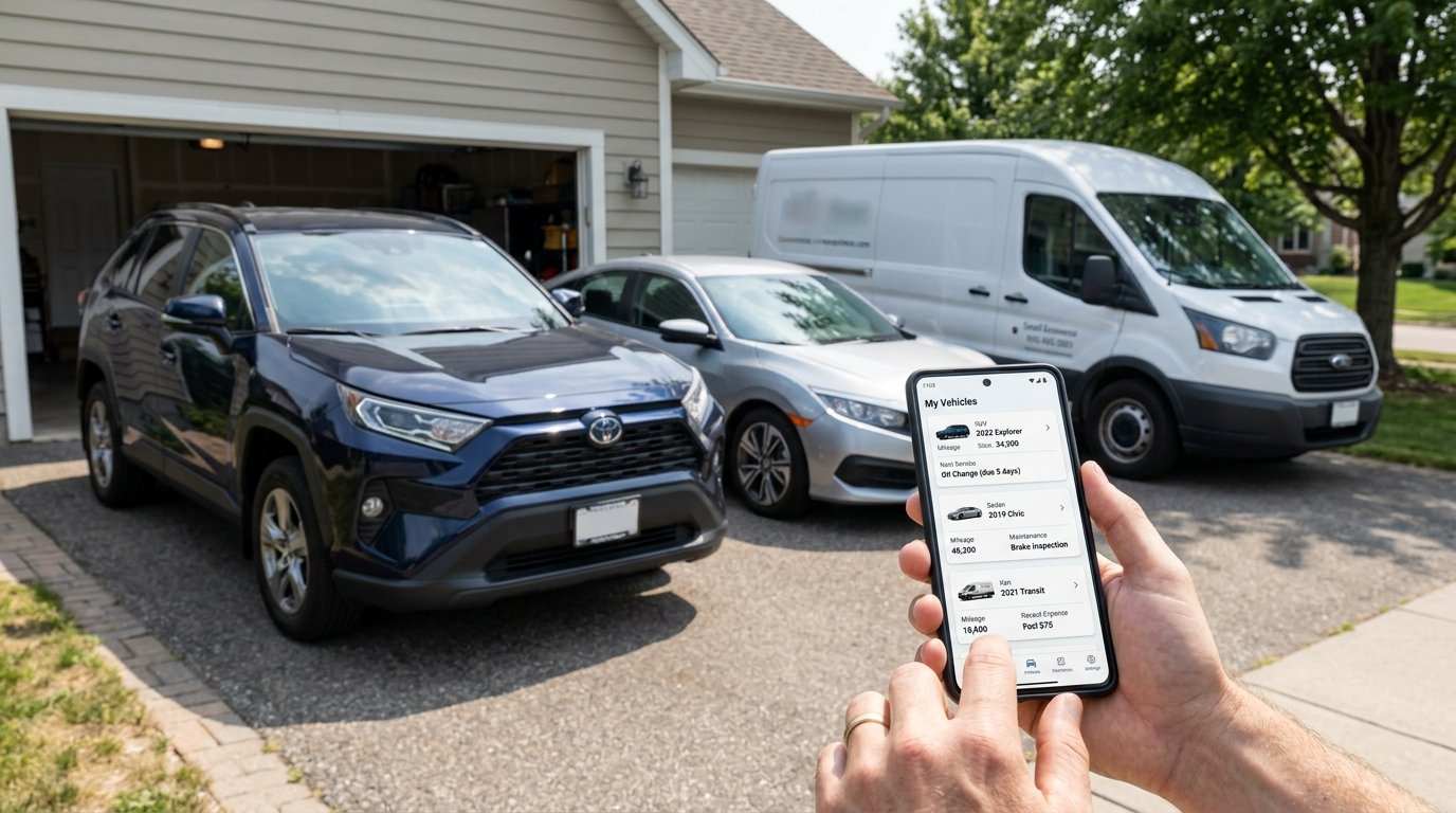 Multiple vehicle management apps for tracking cars, maintenance, mileage, and repairs