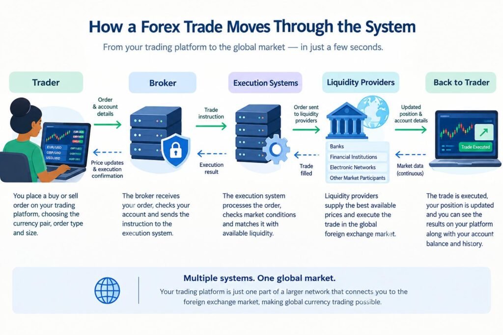 How a forex trading platform connects traders, brokers, and liquidity providers
