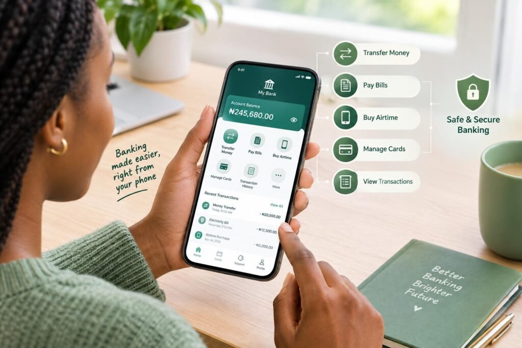 Customer using a mobile banking app for digital financial services
