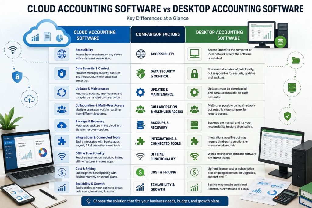 Key differences between cloud vs desktop accounting software
