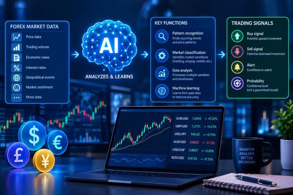 AI analyzing forex market data and trading signals
