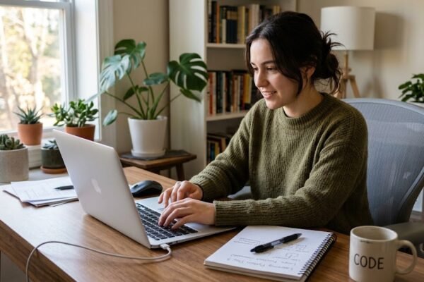 Beginner learning programming on a laptop