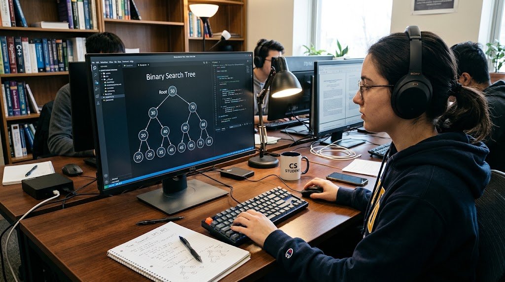 Trees in Data Structures: Types, Examples, and Applications 6 Tree data structure with root, parent, child, and leaf nodes on a computer screen
