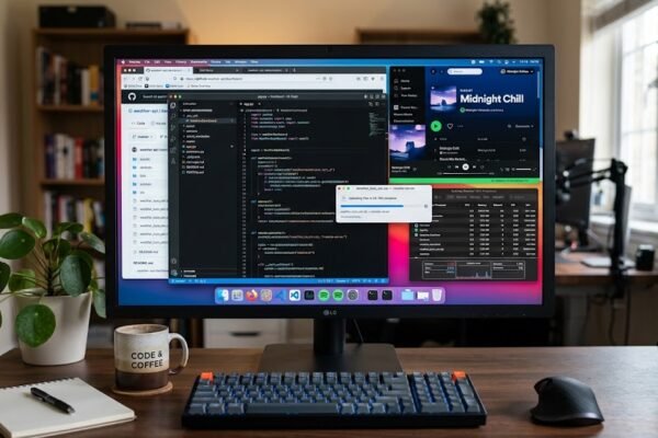Modern operating system managing multiple processes and applications