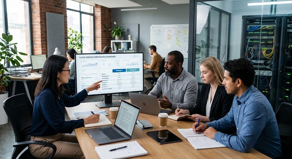 Business team choosing the right cloud computing service