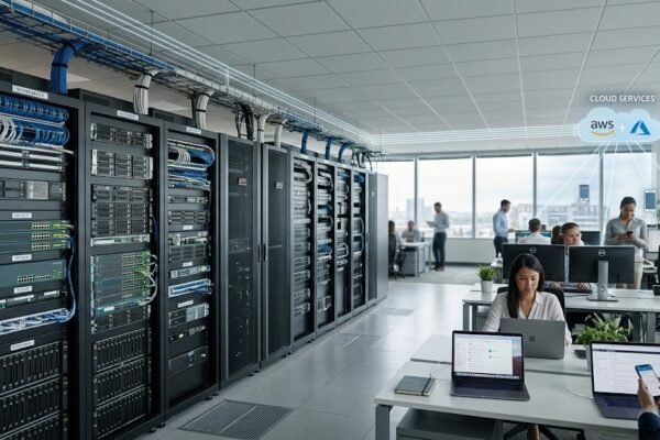 Net-centric computing network connecting servers, devices, and cloud services