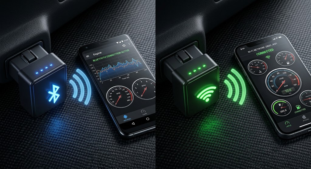 Side by side comparison of Bluetooth and Wi-Fi wireless OBD2 adapters