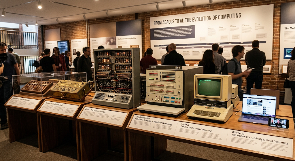 Evolution of computers from the abacus and mechanical calculators to modern digital devices