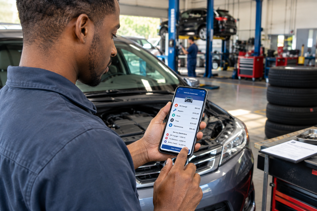 Car expense tracking apps helping drivers record maintenance repairs and vehicle service costs