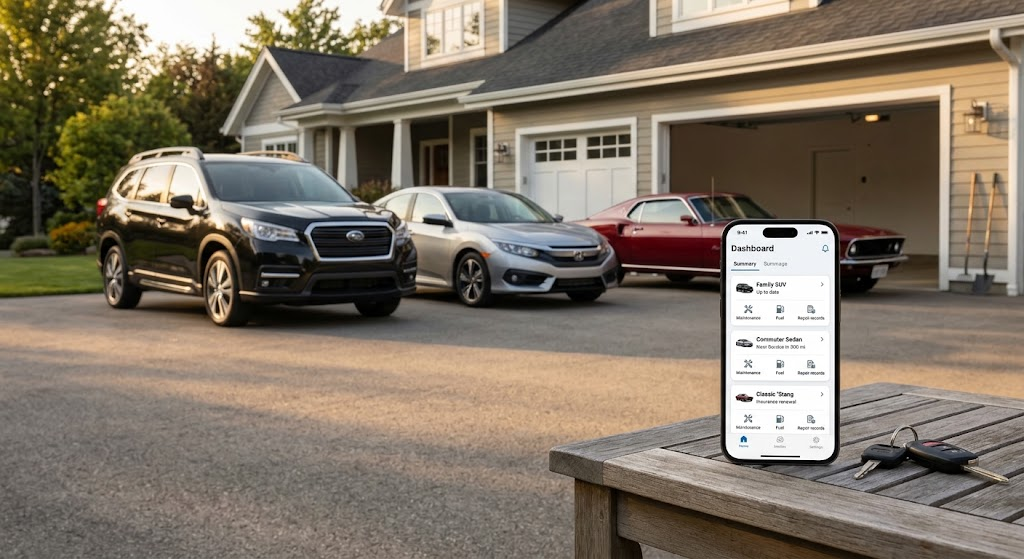 
Multiple vehicle management apps keeping car maintenance and repair records organized