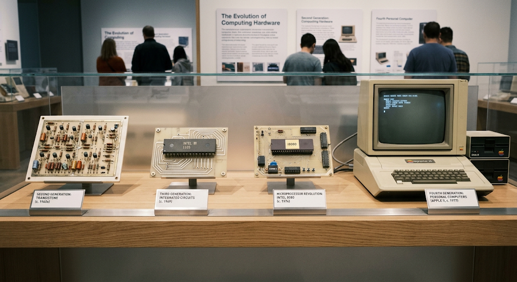 Evolution of computer hardware from transistors to microprocessors