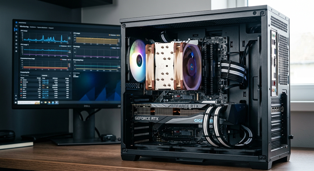 Computer CPU and RAM processing information inside a desktop computer