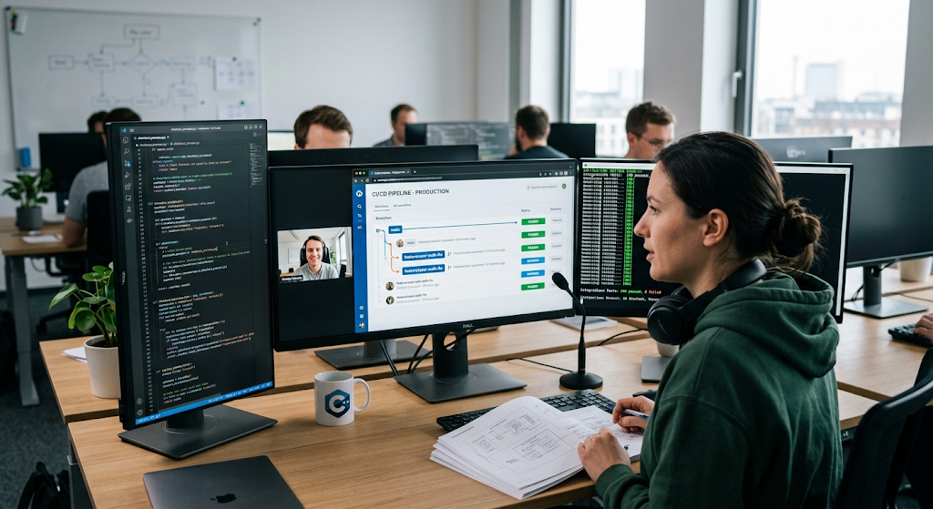 Software engineer developing applications using coding tools, Git version control, and software testing practices