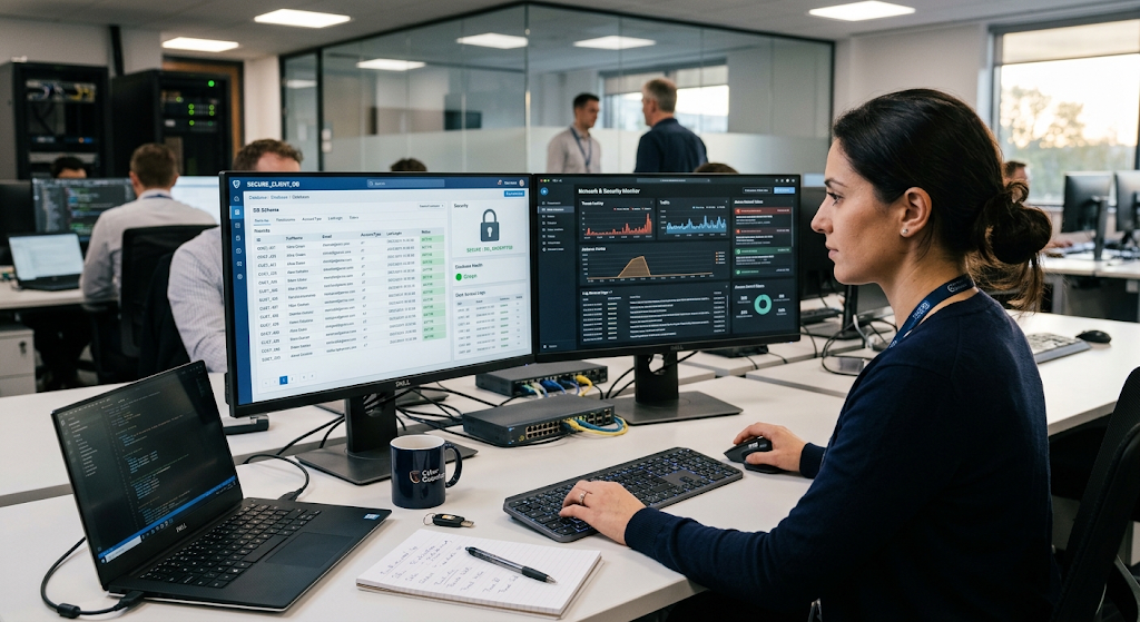 Database management system and cybersecurity protection on a computer