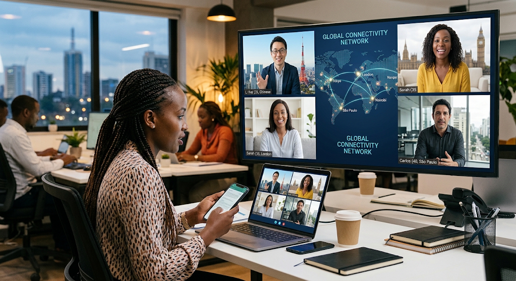 People around the world connected through digital communication technology