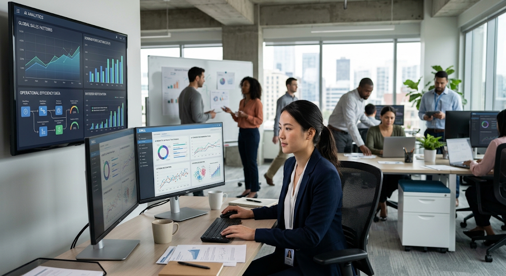 The Impact of Technology on Global Employment and the Future of Work 3 Professional using artificial intelligence tools to analyze workplace data