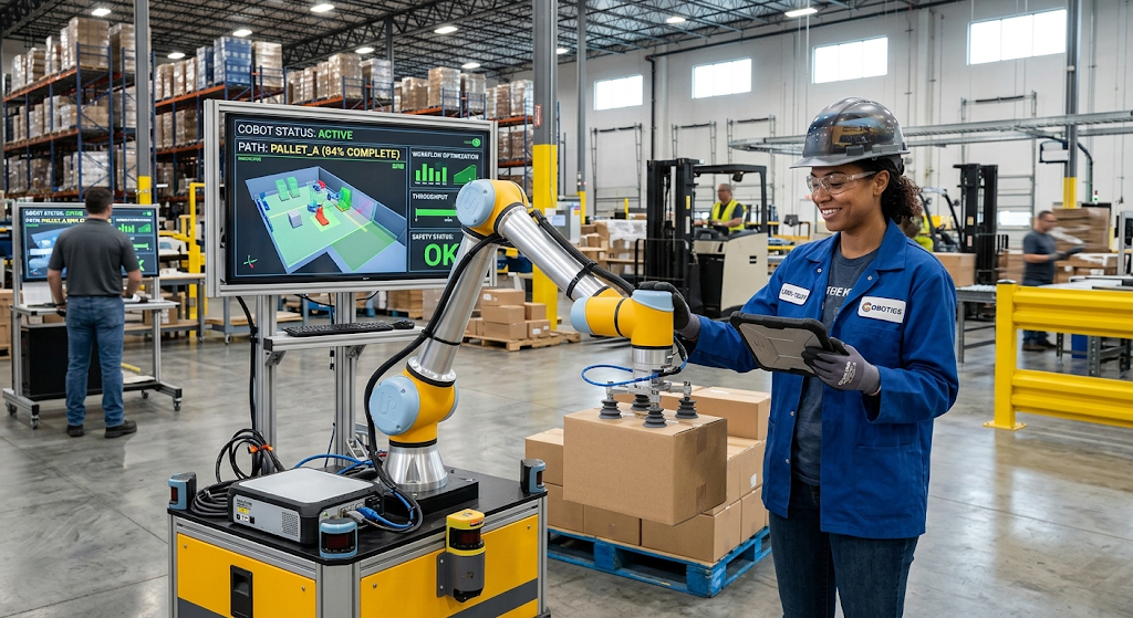 The Impact of Technology on Global Employment and the Future of Work 5 Human worker collaborating with a robot in a modern workplace