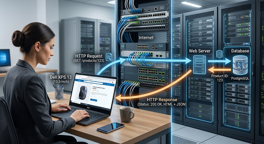Net-Centric Computing and Web-Based Applications: Understanding Modern Online Services 4 Request and response flow between a browser, server, and database