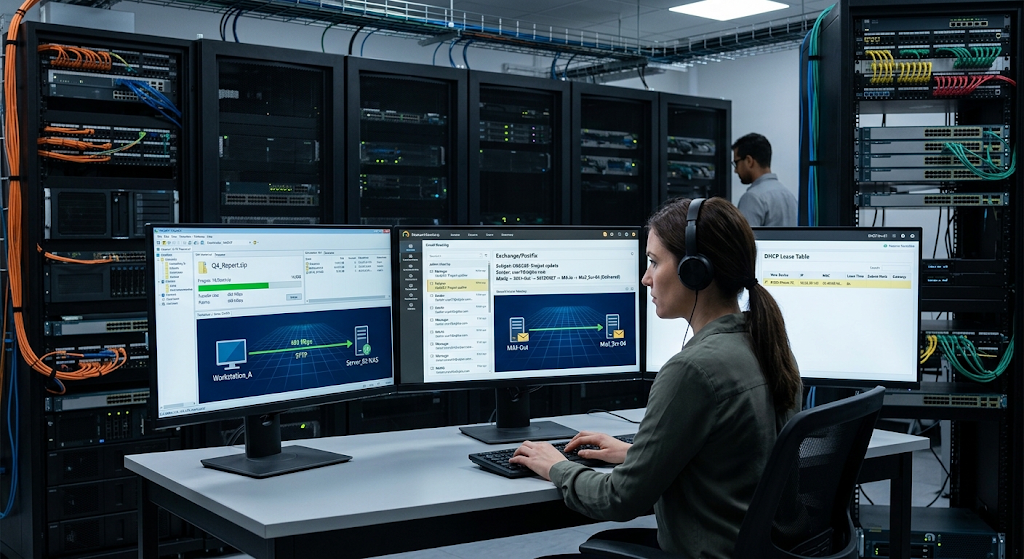 FTP file transfer SMTP email delivery and DHCP network configuration