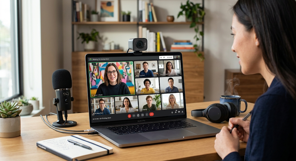 Remote team participating in a video conference meeting