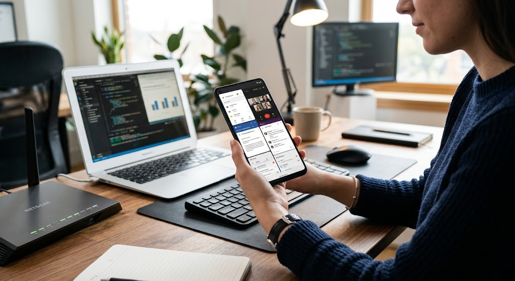 Smartphone accessing cloud applications and network services